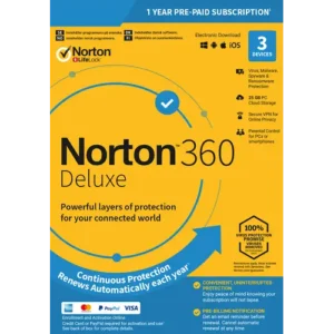 Norton 360 Deluxe – 1-Year / 3-Device – USA/Canada