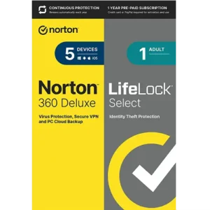 Norton 360 Deluxe with LifeLock Select – 1-Year / 5-Device – USA